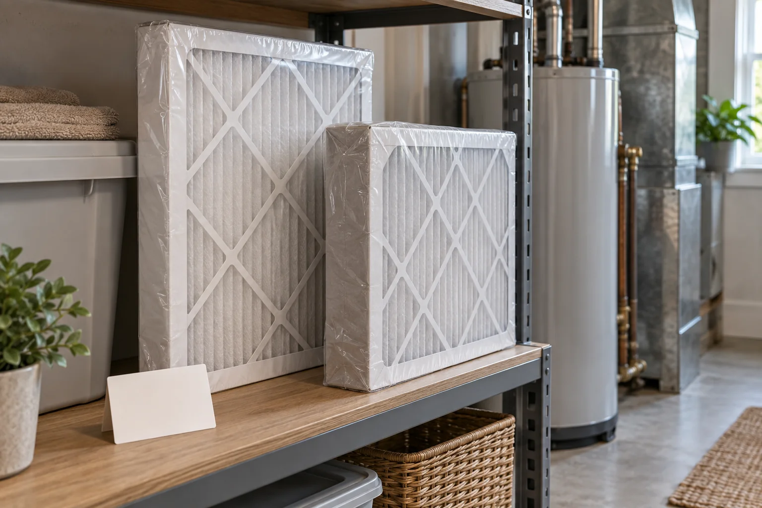 Two unused pleated air filters of different thicknesses in separate packages